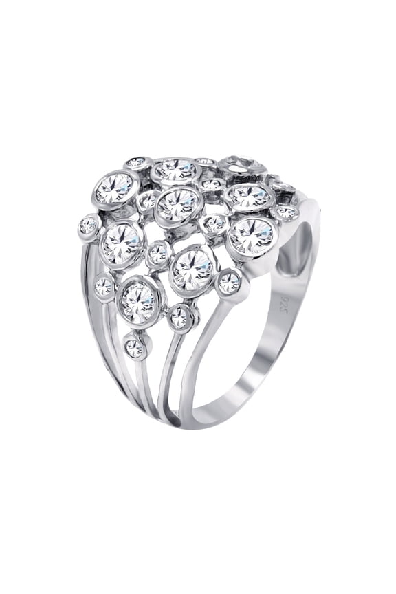 Rhodium Plated Sterling Silver 925 Clear CZ Cigar Band Coctail Ring White Jewelry Female Size 9