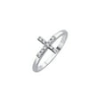 thumbnail image 1 of Rhodium Plated Sterling Silver 925 Clear CZ Mini Cross Ring Faith Band White Female Size 9, 1 of 4
