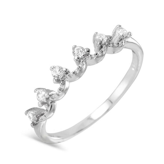 Rhodium Plated Sterling Silver 925 Clear CZ Ring Crown Tiara Band White Jewelry Female Size 9