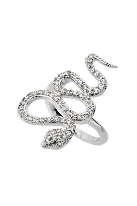Rhodium Plated Sterling Silver 925 Clear CZ Snake Ring Viper Band White Jewelry Female Size 5