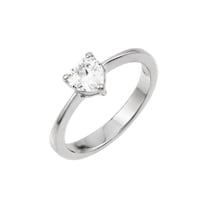 Rhodium Plated Sterling Silver 925 Clear CZ Solitaire Heart Ring Band White Female Size 5