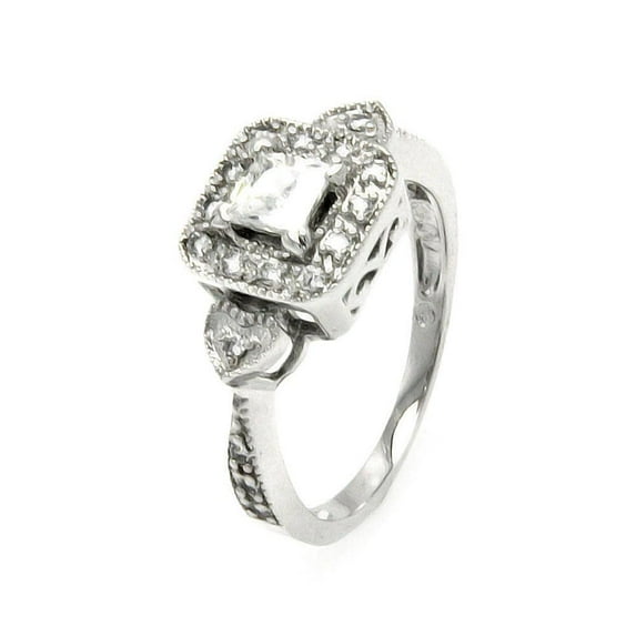Rhodium Plated Sterling Silver 925 Clear Cluster Heart Bridal Ring White CZ Female Size 7