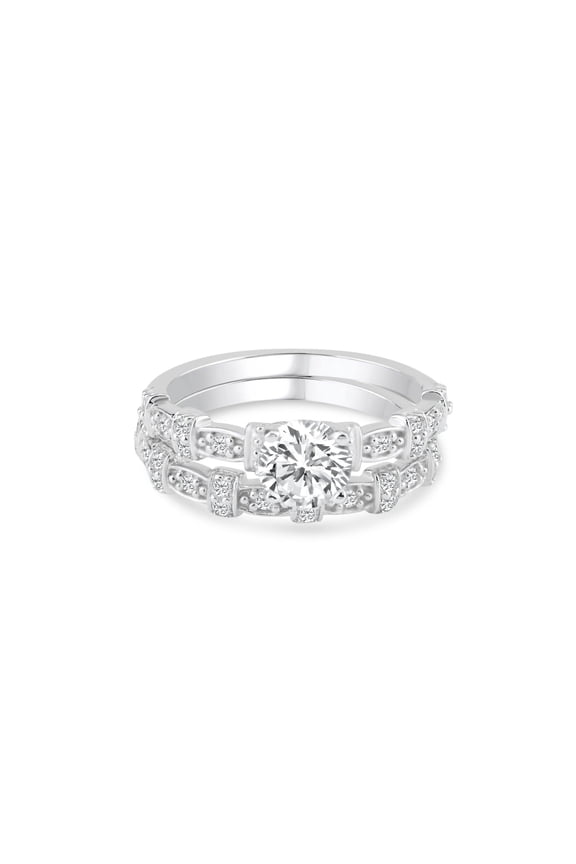 Rhodium Plated Sterling Silver 925 Clear Cubic Zirconia Delicate Estate Ring Set White Female Size 6
