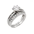 thumbnail image 1 of Rhodium Plated Sterling Silver 925 Clear Cubic Zirconia Engagement Ring Pair Set White Female Size 7, 1 of 4