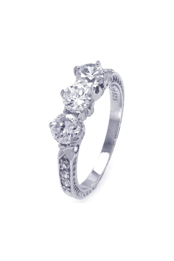 Rhodium Plated Sterling Silver 925 Clear Cubic Zirconia Past Present Future Ring White Female Size 6