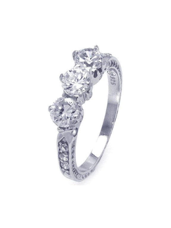 Rhodium Plated Sterling Silver 925 Clear Cubic Zirconia Past Present Future Ring White Female Size 9