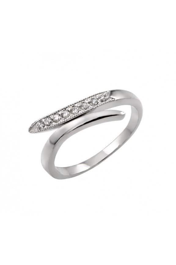 Rhodium Plated Sterling Silver 925 Clear Cubic Zirconia Split Ring Band White Jewelry Female Size 6