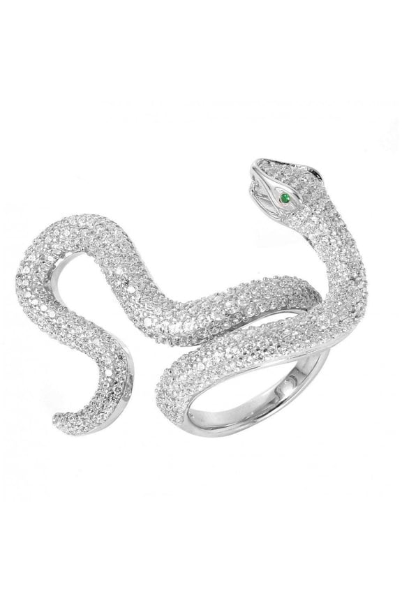 Rhodium Plated Sterling Silver 925 Cobra Clear CZ Ring Snake Band White Jewelry Female Size 7