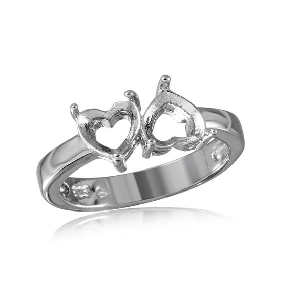 Rhodium Plated Sterling Silver 925 Double Hearts Mounting Ring Band Jewelry Female Male Size 7