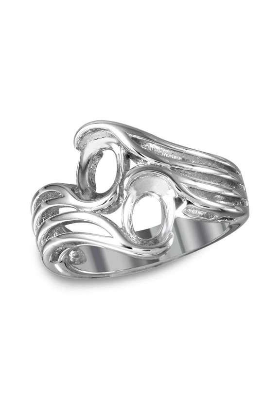 Rhodium Plated Sterling Silver 925 Double Oval Mounting Ring Band Jewelry Female Male Unisex Size 5