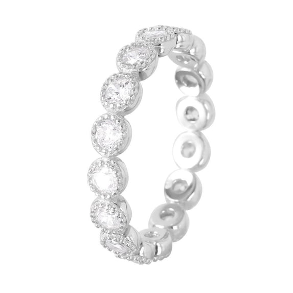 Rhodium Plated Sterling Silver 925 Eternity Stackable Clear CZ Ring White Jewelry Female Size 7