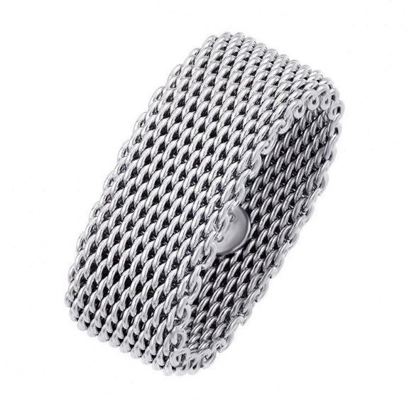 Rhodium Plated Sterling Silver 925 Flexible Chainmail Ring Band Jewelry Female Male Unisex Size 5
