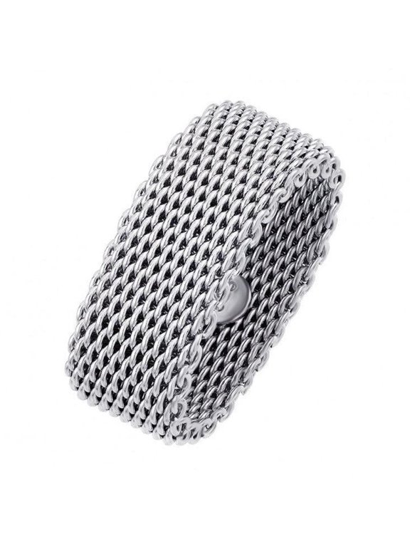 Rhodium Plated Sterling Silver 925 Flexible Chainmail Ring Band Jewelry Female Male Unisex Size 5