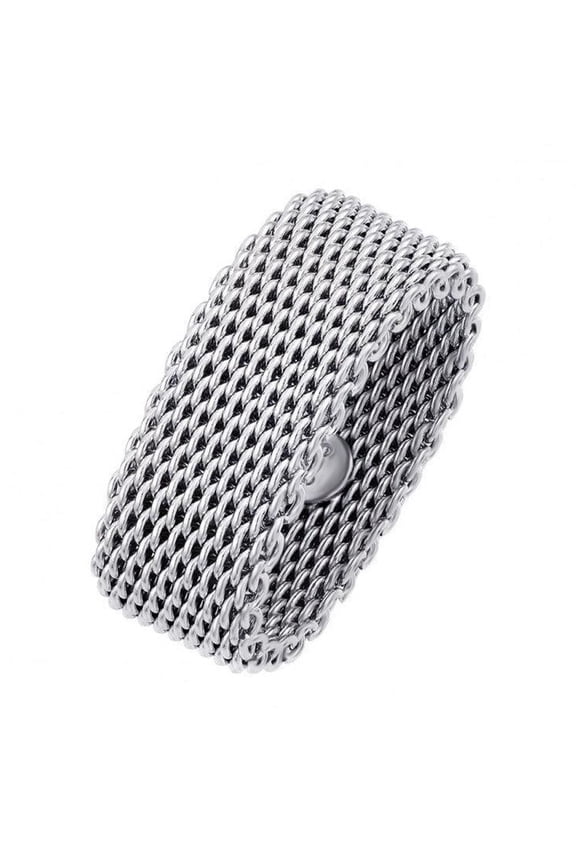 Rhodium Plated Sterling Silver 925 Flexible Chainmail Ring Band Jewelry Female Male Unisex Size 5