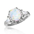 thumbnail image 1 of Rhodium Plated Sterling Silver 925 Halo Ring Oval Simulated Opal White CZ Jewelry Female Size 6, 1 of 4