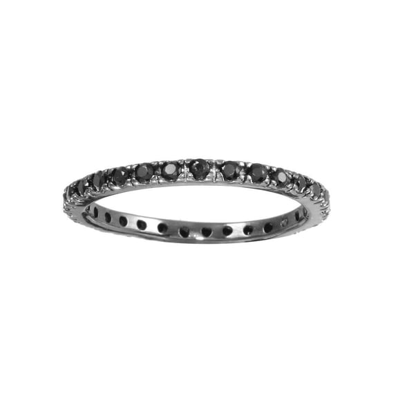 Rhodium Plated Sterling Silver 925 Inlay Eternity Clear Cubic Zirconia Ring Band Black Female Size 6