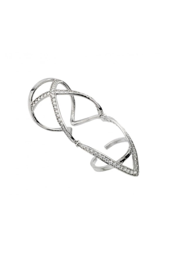 Rhodium Plated Sterling Silver 925 Knuckle Extension X V Ring Band White CZ Female Size 9