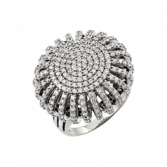 Rhodium Plated Sterling Silver 925 Micro Pave Clear Cubic Zirconia Cocktail Ring White Female Size 5