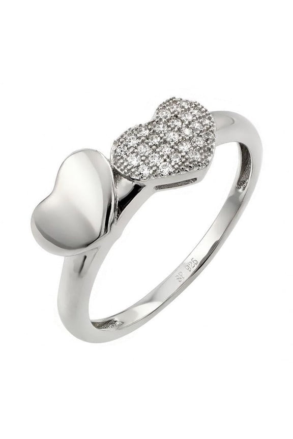 Rhodium Plated Sterling Silver 925 Micro Pave Set Clear CZ Heart Ring White Female Size 5