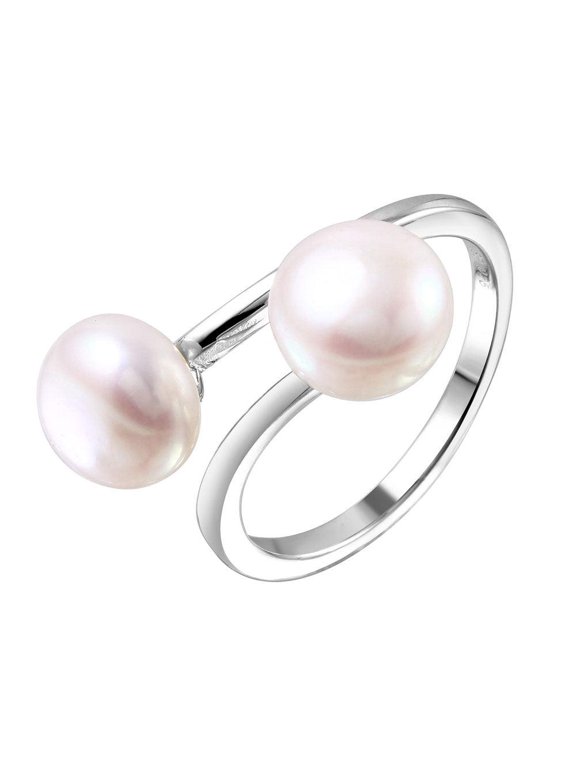 Rhodium Plated Sterling Silver 925 Open Double Simulated Pearl Ring Jewelry Female Male Size 8