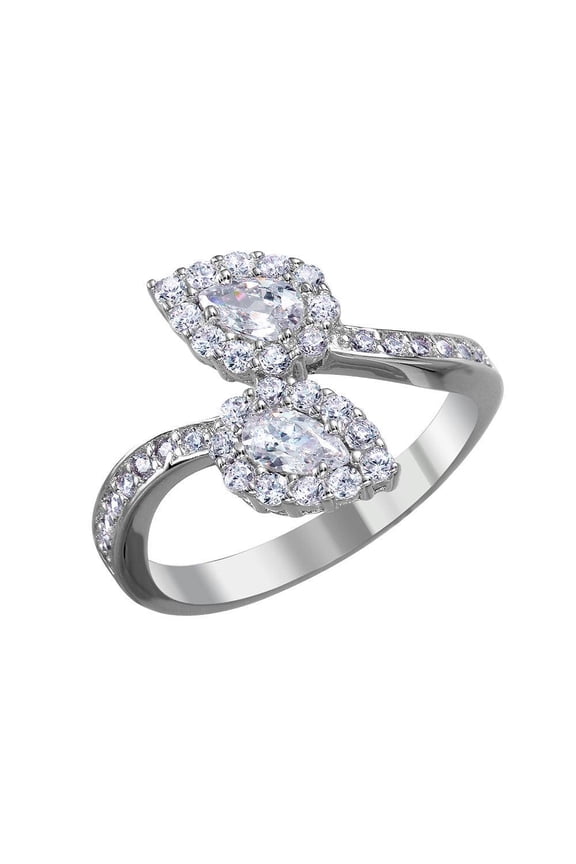 Rhodium Plated Sterling Silver 925 Open End Teardrop Clear CZ Ring White Jewelry Female Size 9