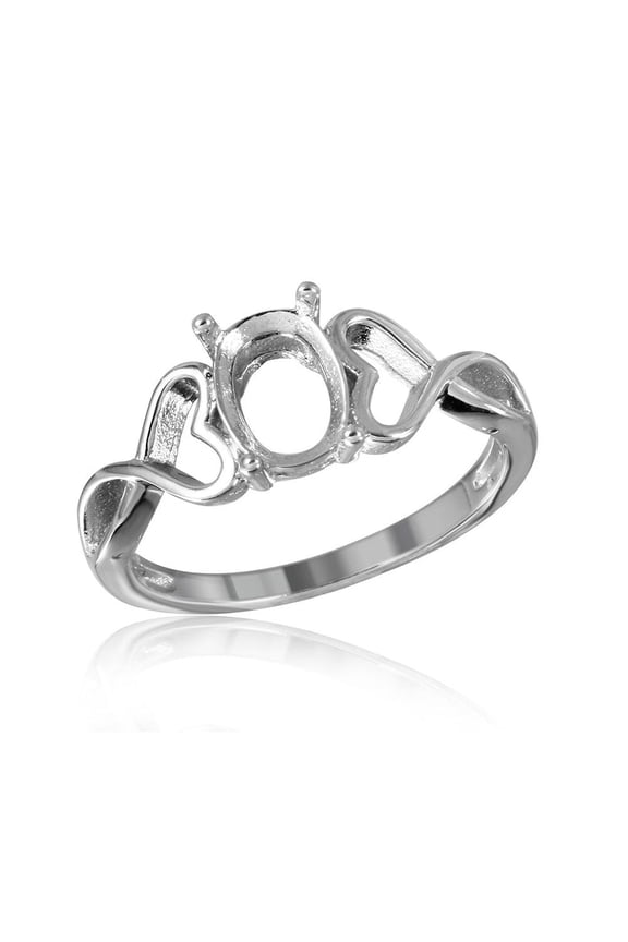 Rhodium Plated Sterling Silver 925 Open Heart Shank Mounting Ring Band Jewelry Female Male Size 5