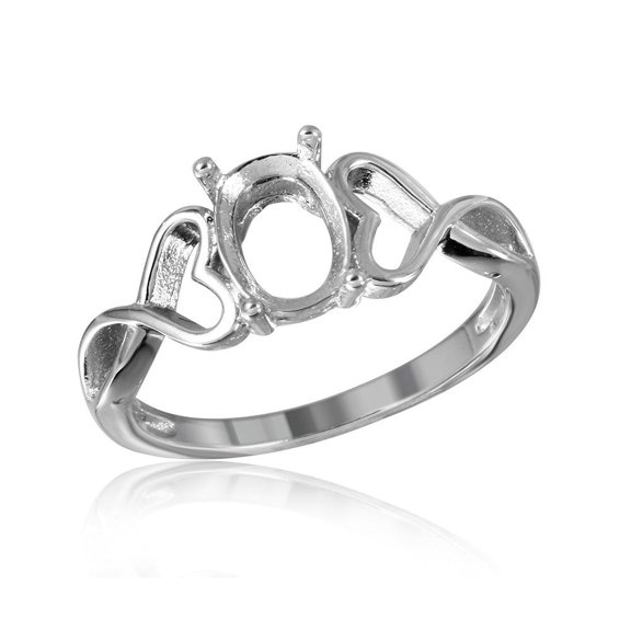 Rhodium Plated Sterling Silver 925 Open Heart Shank Mounting Ring Band Jewelry Female Male Size 8