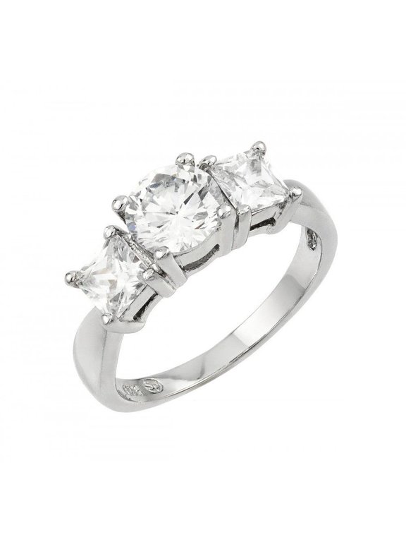 Rhodium Plated Sterling Silver 925 Past Present Future Clear Cubic Zirconia Ring White Female Size 5