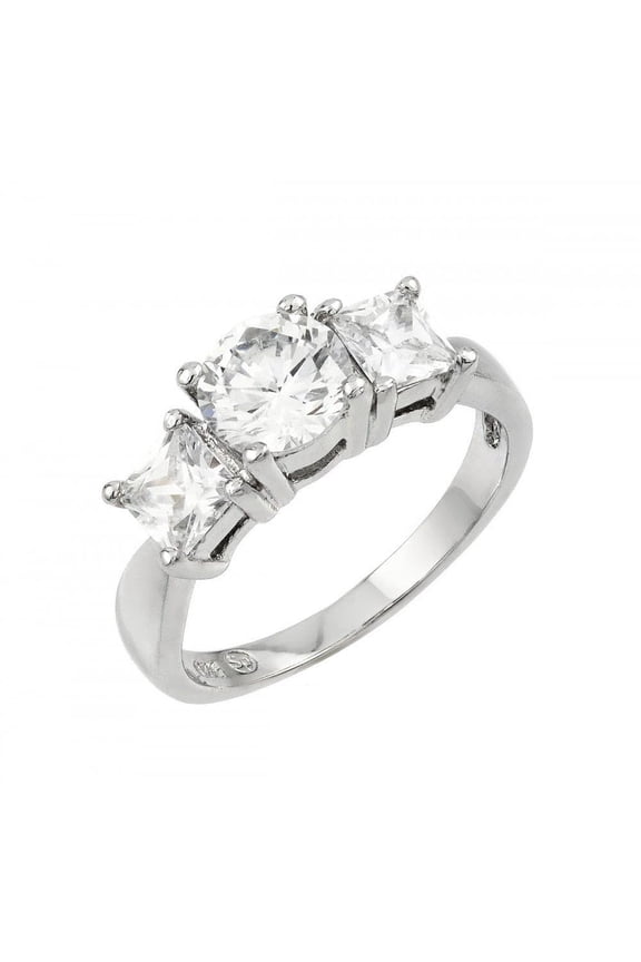 Rhodium Plated Sterling Silver 925 Past Present Future Clear Cubic Zirconia Ring White Female Size 8