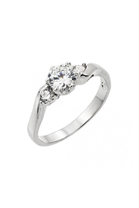 Rhodium Plated Sterling Silver 925 Past Present Future Curved Ring White CZ Female Size 6