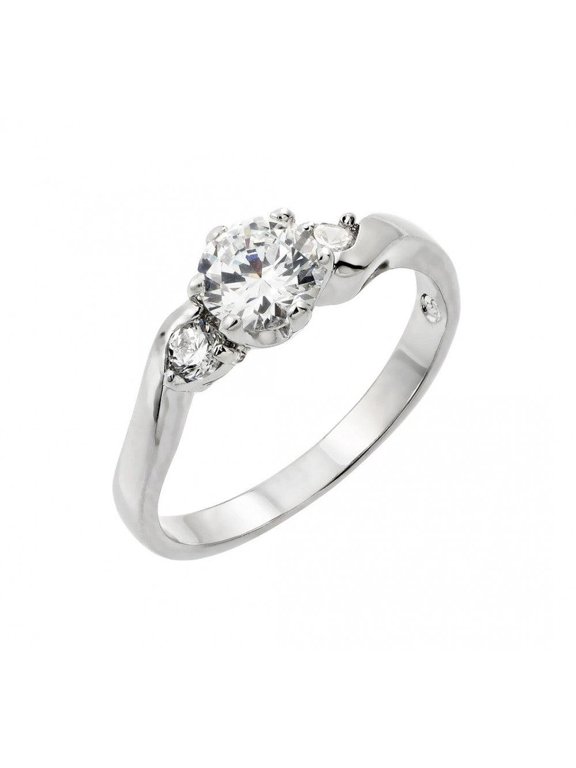 Rhodium Plated Sterling Silver 925 Past Present Future Curved Ring White CZ Female Size 7