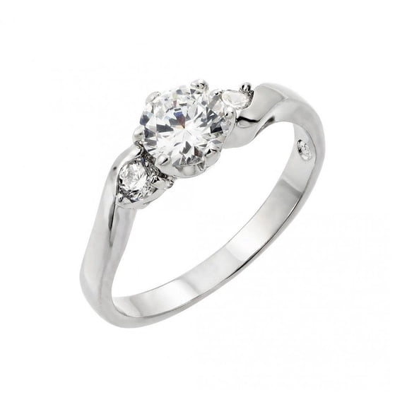 Rhodium Plated Sterling Silver 925 Past Present Future Curved Ring White CZ Female Size 9