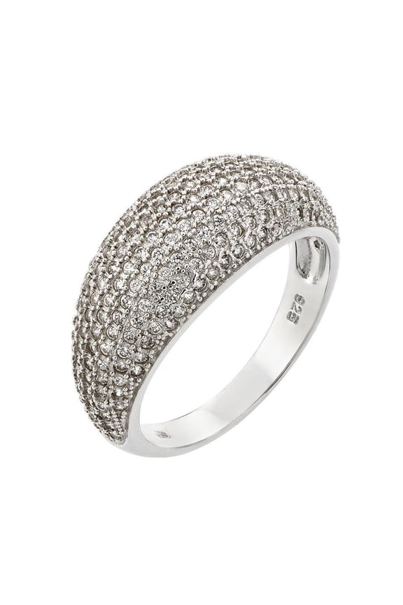 Rhodium Plated Sterling Silver 925 Pave Clear CZ Dome Ring Band White Jewelry Female Size 9