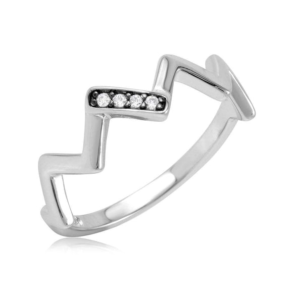 Rhodium Plated Sterling Silver 925 Plated ZigZag Ring Cubic Zirconia White Jewelry Female Size 5