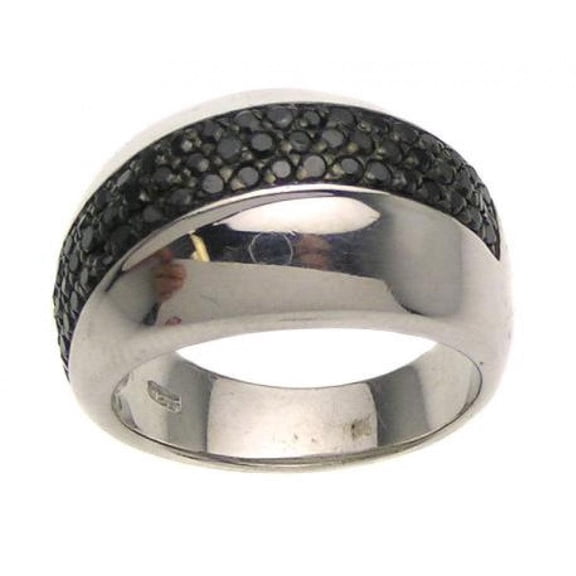 Rhodium Plated Sterling Silver 925 Ring Black Cubic Zirconia Inlay Band Jewelry Female Male Size 5