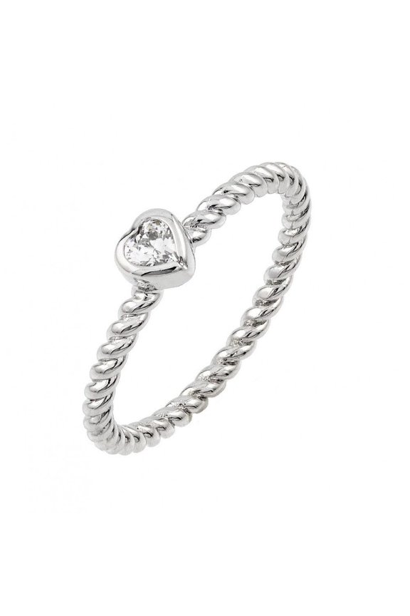 Rhodium Plated Sterling Silver 925 Rope Band Clear Heart Ring White CZ Jewelry Female Size 9