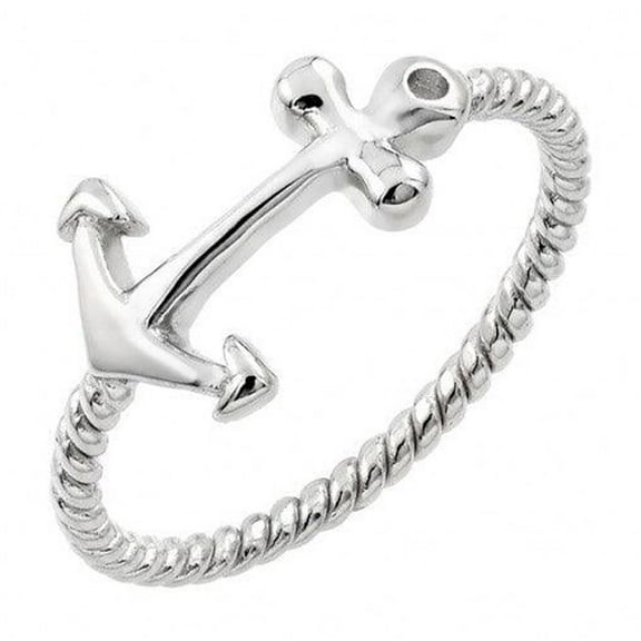 Rhodium Plated Sterling Silver 925 Round Clear Cubic Zirconia Anchor Rope Ring Jewelry Female Size 8