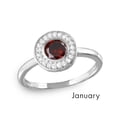 thumbnail image 1 of Rhodium Plated Sterling Silver 925 Simulated January Halo Ring Band Red Cubic Zirconia Female Size 5, 1 of 4