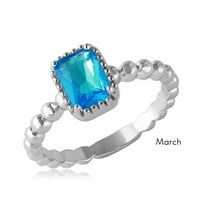 Rhodium Plated Sterling Silver 925 Simulated March Ring Band Blue CZ Jewelry Female Size 5