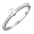 thumbnail image 1 of Rhodium Plated Sterling Silver 925 Simulated Pearl Ring Cubic Zirconia White Jewelry Female Size 8, 1 of 4