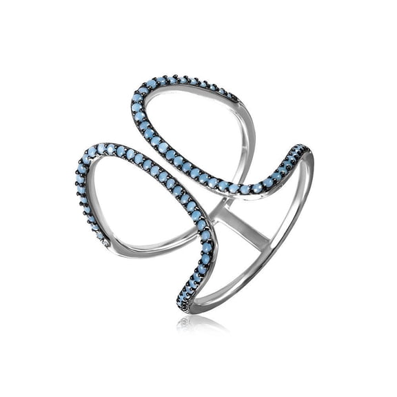 Rhodium Plated Sterling Silver 925 Simulated Turquoise Ring Band Blue CZ Jewelry Female Size 8