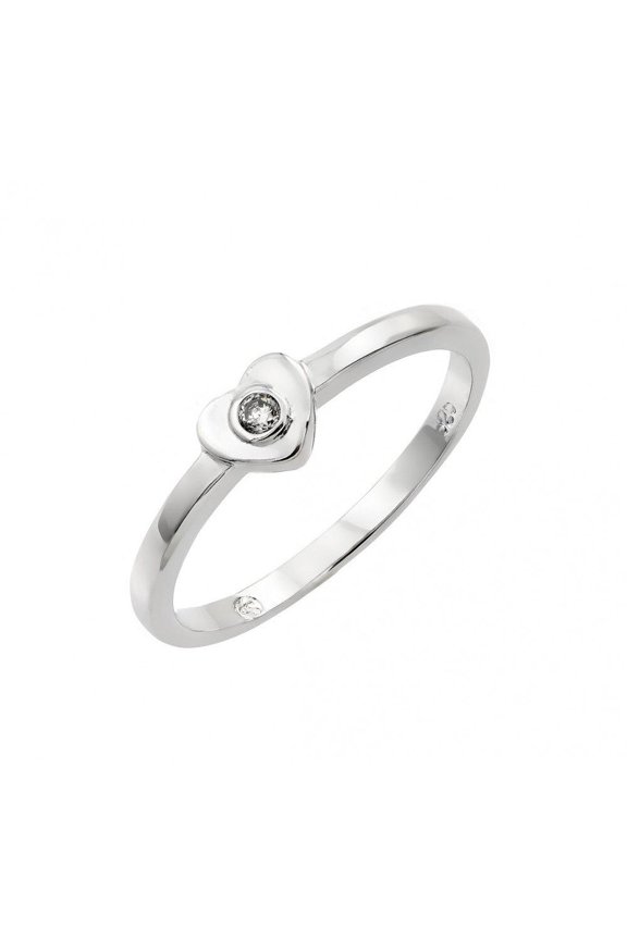 Rhodium Plated Sterling Silver 925 Single Clear CZ Heart Ring Band White Jewelry Female Size 6