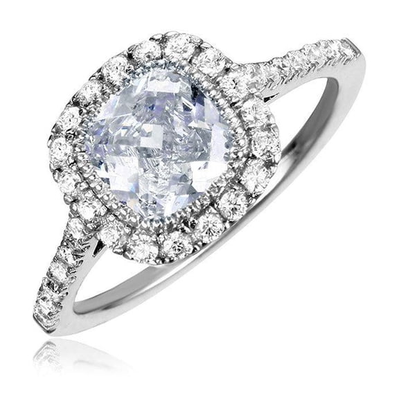 Rhodium Plated Sterling Silver 925 Square Halo Clear CZ Ring Band White Jewelry Female Size 5