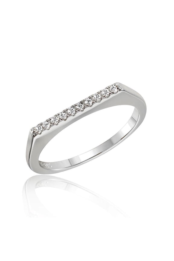 Rhodium Plated Sterling Silver 925 Stackable Flat Top Ring Band White CZ Jewelry Female Size 9