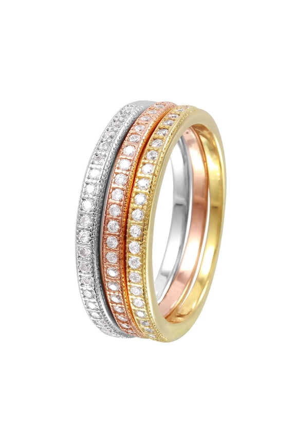 Rhodium Plated Sterling Silver 925 Tri Stackable Rings Band White CZ Jewelry Female Size 6
