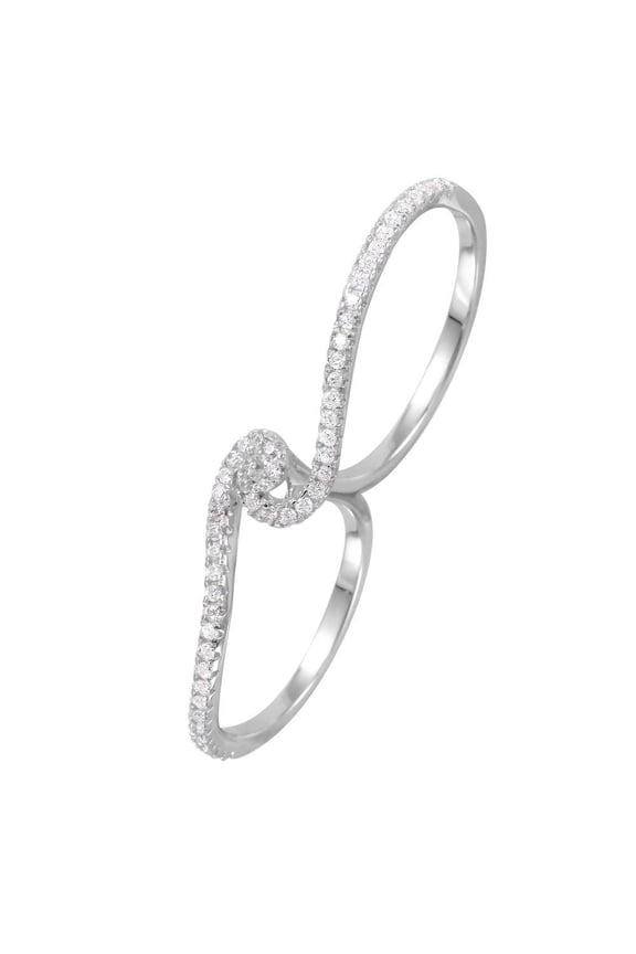 Rhodium Plated Sterling Silver 925 Two-Finger Handcuff Ring Band White CZ Jewelry Female Size 7