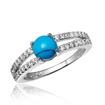 Rhodium Plated Sterling Silver 925 Wedding Band Simulated Turquoise White CZ Female Size 7