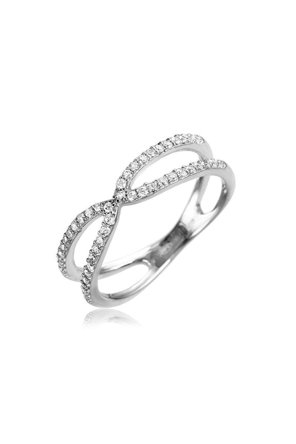 Rhodium Plated Sterling Silver 925 X Open Split Shank Ring Band White CZ Jewelry Female Size 5