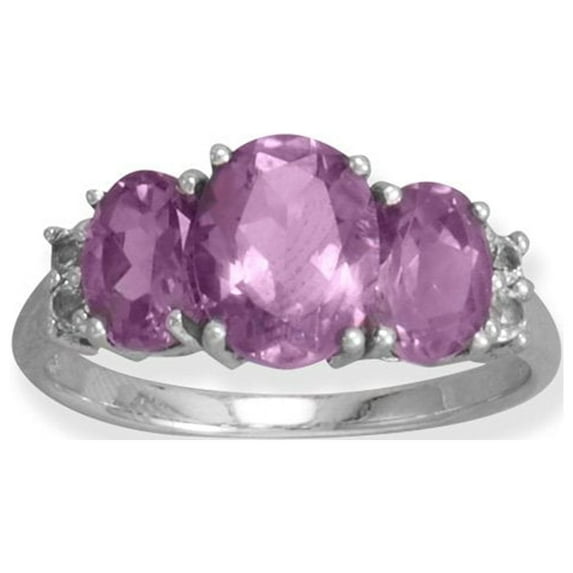 Rhodium Plated Sterling Silver Amethyst and White Topaz Ring