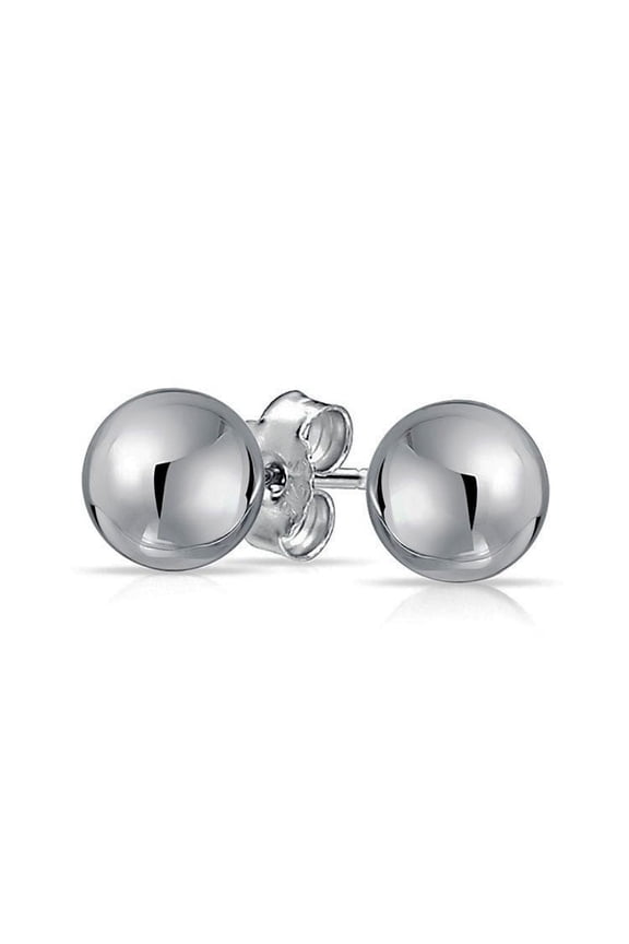 Rhodium Plated Sterling Silver Bead Stud Earrings 3MM